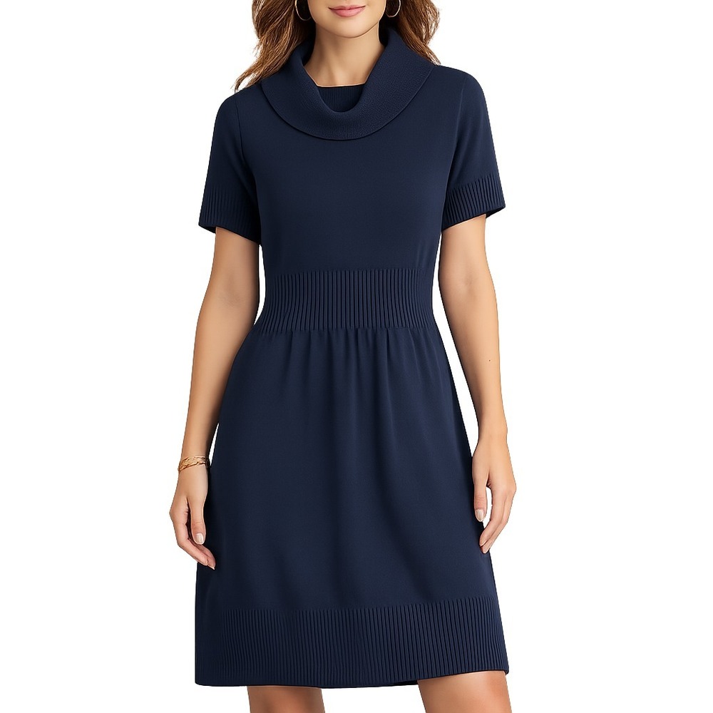 Ann Taylor Loft Large Sweater Dress Merino Wool Navy Cowl Neck Midi Academia